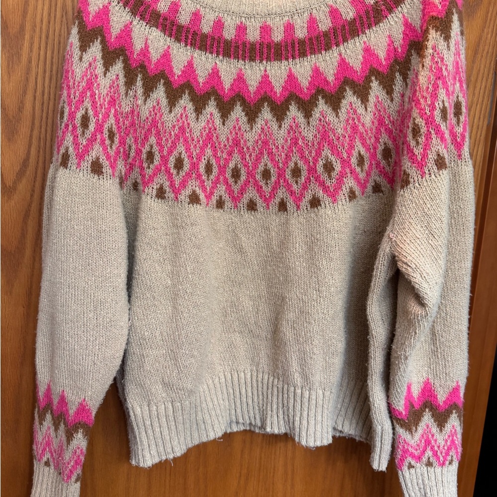 Lucky Brand Pink and Brown Geometric Sweater